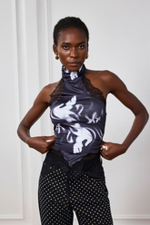 Safir Dantelli Boyundan Bağlamalı Sırtı Açık Üst