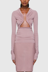 Pembe Scout Hollow Dantelli Bodycon Üst