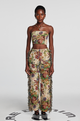 Theia Bej Çiçekli Jakarlı Pantolon Takım