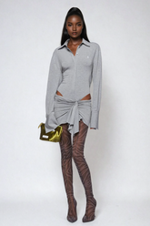 Vaughn Plunge Cutout Dantelli Mini Elbise Gri