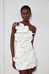 Yamileth Çiçek Tek Omuz Bağcıklı Mini Elbise