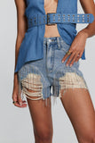 Zendaya Yırtık Taşlı Püskül Kısa Jean