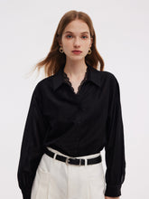 Tencel Karışımlı Dantel V Yaka Kadın Sahte Katmanlı Gömlek