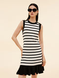 Tencel Karışımlı Çizgili Kontrast Kesim Kadın Örgü Mini Atlet Elbise