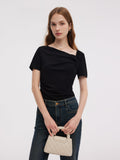 Asetat Karışımlı Asimetrik Yaka Kadın Tişörtü