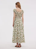 Asetat Karışımlı Çiçek Desenli Ayarlanabilir Bağcıklı Yaka Kadın Uzun Elbise