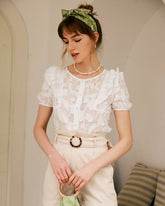 Sueña™ Transparan Jakarlı Fırfırlı Bluz