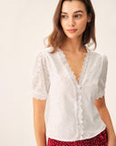 Sueña™ Beyaz Nakışlı Kolları Kabarık Bluz
