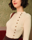 Bej Balıkçı Yakalı Ribana Örgü Üst