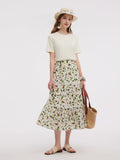 Asetat Karışımlı Çiçek Desenli Kadın Katlı Etek