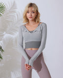 Sueña™ Gri Yuvarlak Yaka Uzun Kollu Üst - Hafif Destek