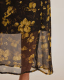 Sueña™ Siyah Çiçekli Şifon V Yaka Uzun Elbise