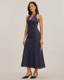 Sueña™ Mavi Polka Dot Askılı Uzun Elbise