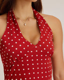Sueña™ Kırmızı Puantiyeli Askılı Uzun Elbise