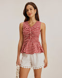 Sueña™ Kırmızı Kareli V Yaka Volanlı Atlet