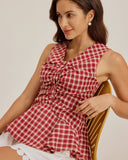 Sueña™ Kırmızı Kareli V Yaka Volanlı Atlet