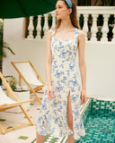 Sueña Kare Yaka Fırfırlı Midi Elbise