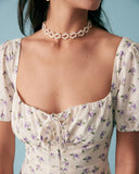 Sueña Kısa Kollu Çiçekli Dantelli Midi Elbise