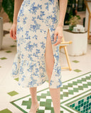 Sueña Kare Yaka Fırfırlı Midi Elbise