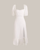 Sueña Puf Kol Yırtmaçlı Etek Midi Elbise