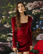 Sueña™ Kadife Kare Yaka Bodycon Elbise