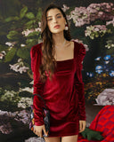 Sueña™ Kadife Kare Yaka Bodycon Elbise