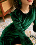 Sueña™ Yeşil Uzun Kol Kadife Mini Elbise