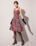 Sueña™ Kalp Yaka Puantiyeli Gül Boyundan Bağlamalı Midi Elbise