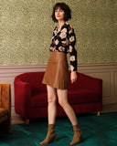 Sueña™ Yüksek Belli Pu Deri A-Line Mini Etek