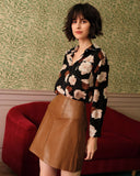 Sueña™ Yüksek Belli Pu Deri A-Line Mini Etek