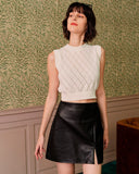 Sueña™ Yan Yırtmaçlı Pu Deri A Kesim Mini Etek
