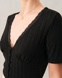 Sueña Nervürlü Dantel Trim Tişört