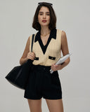 Sueña™ Kayısı Yakalı Blok Renk Örgü Atlet