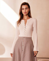 Sueña™ Kayısı Yuvarlak Yaka Düğmeli Örgü Üst