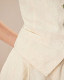 Sueña™ Kayısı V Yaka Düğmeli Keten Yelek