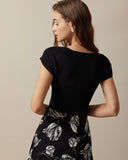 Sueña™ Siyah Kare Yaka Kısa Kol Triko Üst