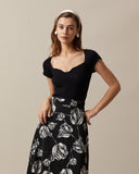 Sueña™ Siyah Kare Yaka Kısa Kol Triko Üst