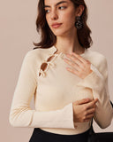 Sueña™ Bej Fiyonklu Kesikli Fiyonklu Triko Üst