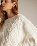 Sueña™ Bej Yuvarlak Yaka Fitilli Kablolu Kazak