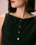 Sueña™ Siyah Kayık Yaka Düğmeli Atlet