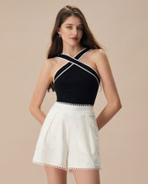 Sueña™ Siyah Kontrastlı Örgü Atlet