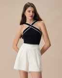 Sueña™ Siyah Kontrastlı Örgü Atlet