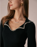 Sueña™ Siyah Kontrast Dikişli Triko Mini Elbise