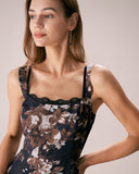 Sueña™ Siyah Dantelli Çiçekli Deniz Kızı Maxi Elbise