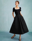 Sueña Siyah Kare Yaka Nervürlü Dantel Detaylı Örgü Tişört