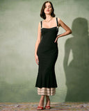 Sueña Siyah Kalp Yaka Bodycon Slip Maxi Elbise