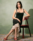 Sueña Siyah Kalp Yaka Bodycon Slip Maxi Elbise