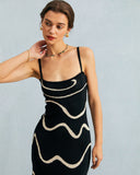 Sueña Siyah Dalgalı Deniz Kızı Etekli Örgü Midi Elbise