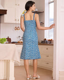 Sueña™ Mavi Çiçekli Fırfırlı Midi Elbise