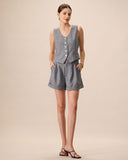 Sueña™ Gri Yüksek Bel Pileli Şort